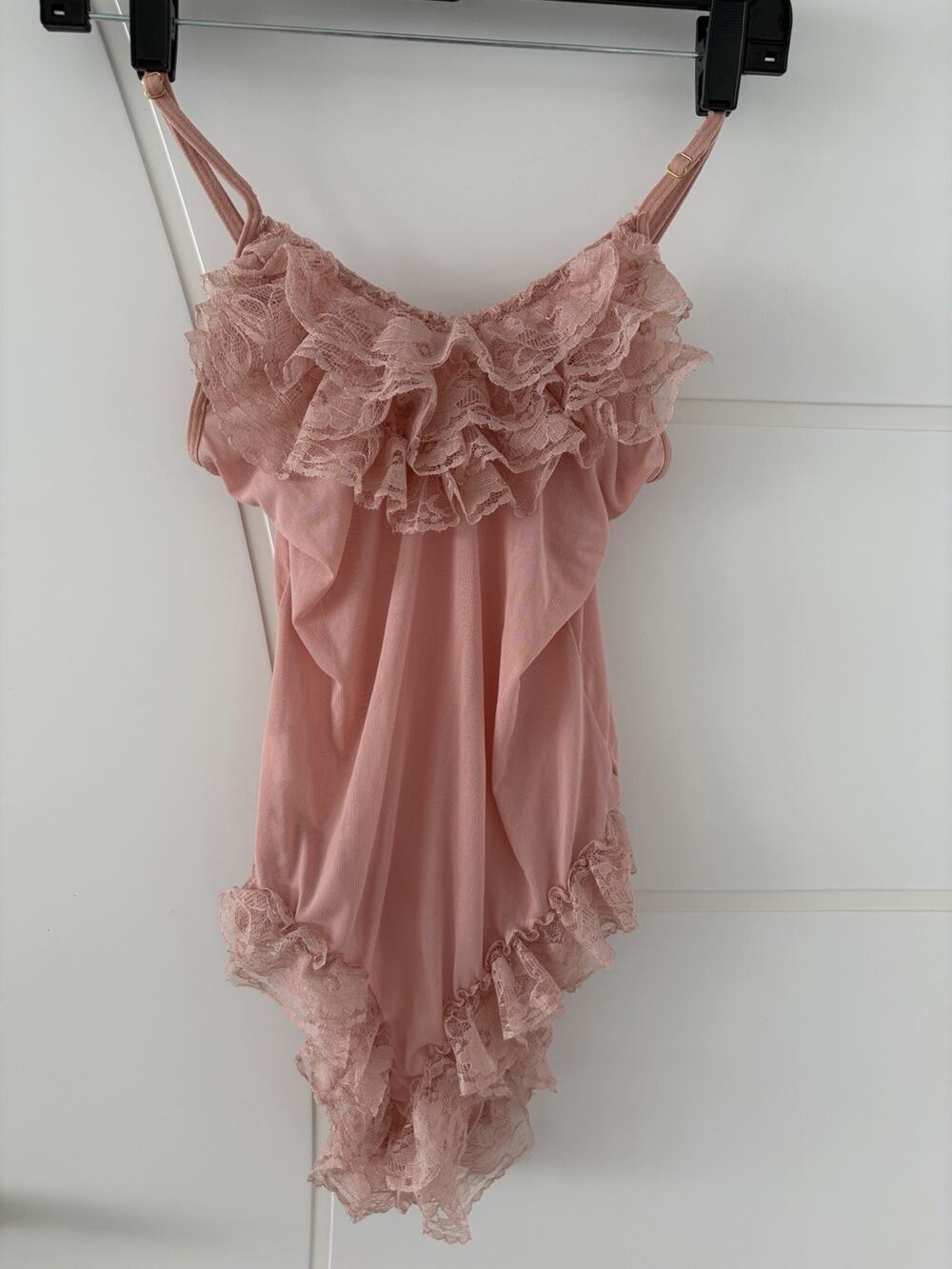 VTG Styl Lace Trim Bodysuit TEDDY Pink Playsuit Romper Size Small